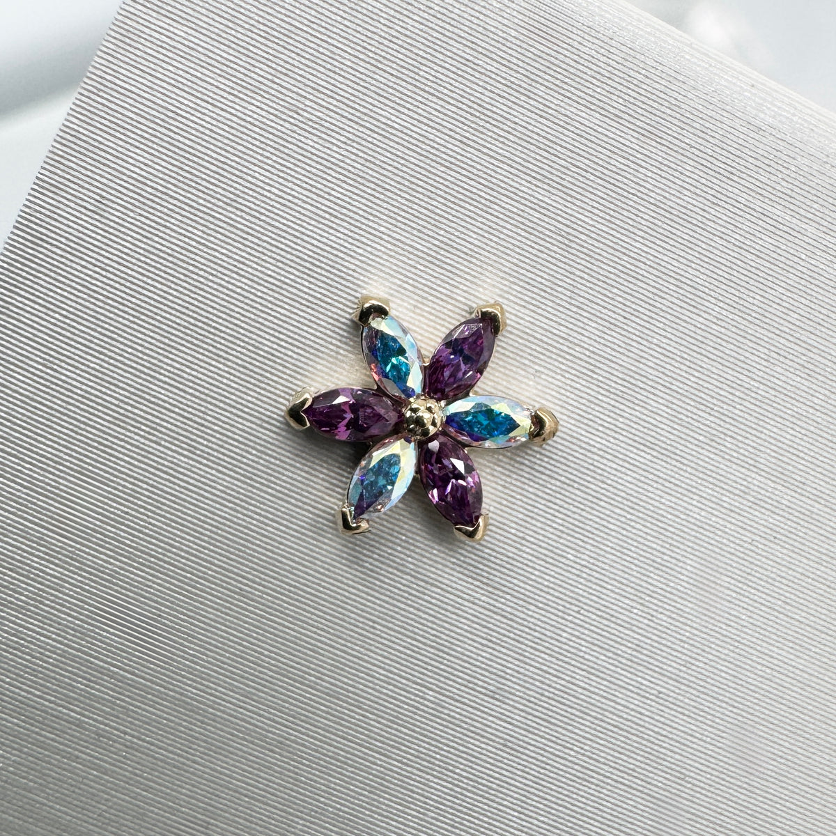 Industrial Strength 18ct Gold Asphodel Fancy Purple Aurora CZ End Threadless