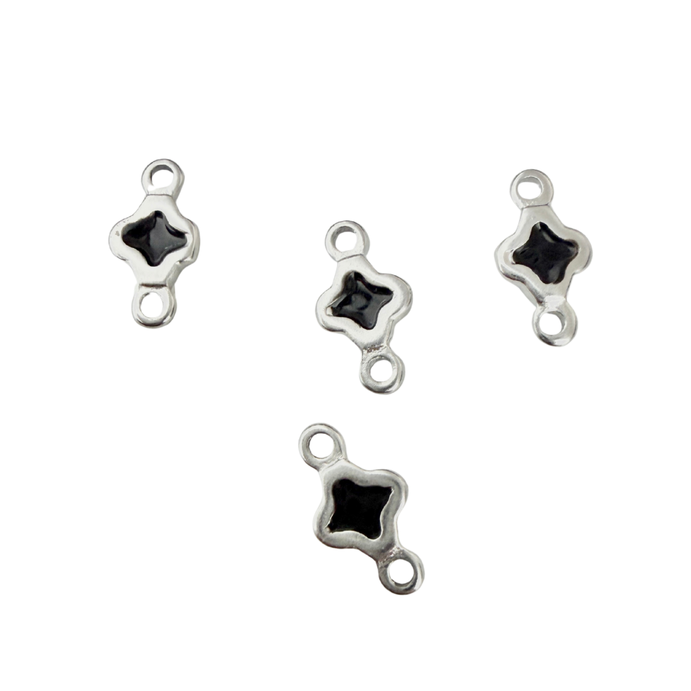 Stainless Steel Black Enamel Clover Connector