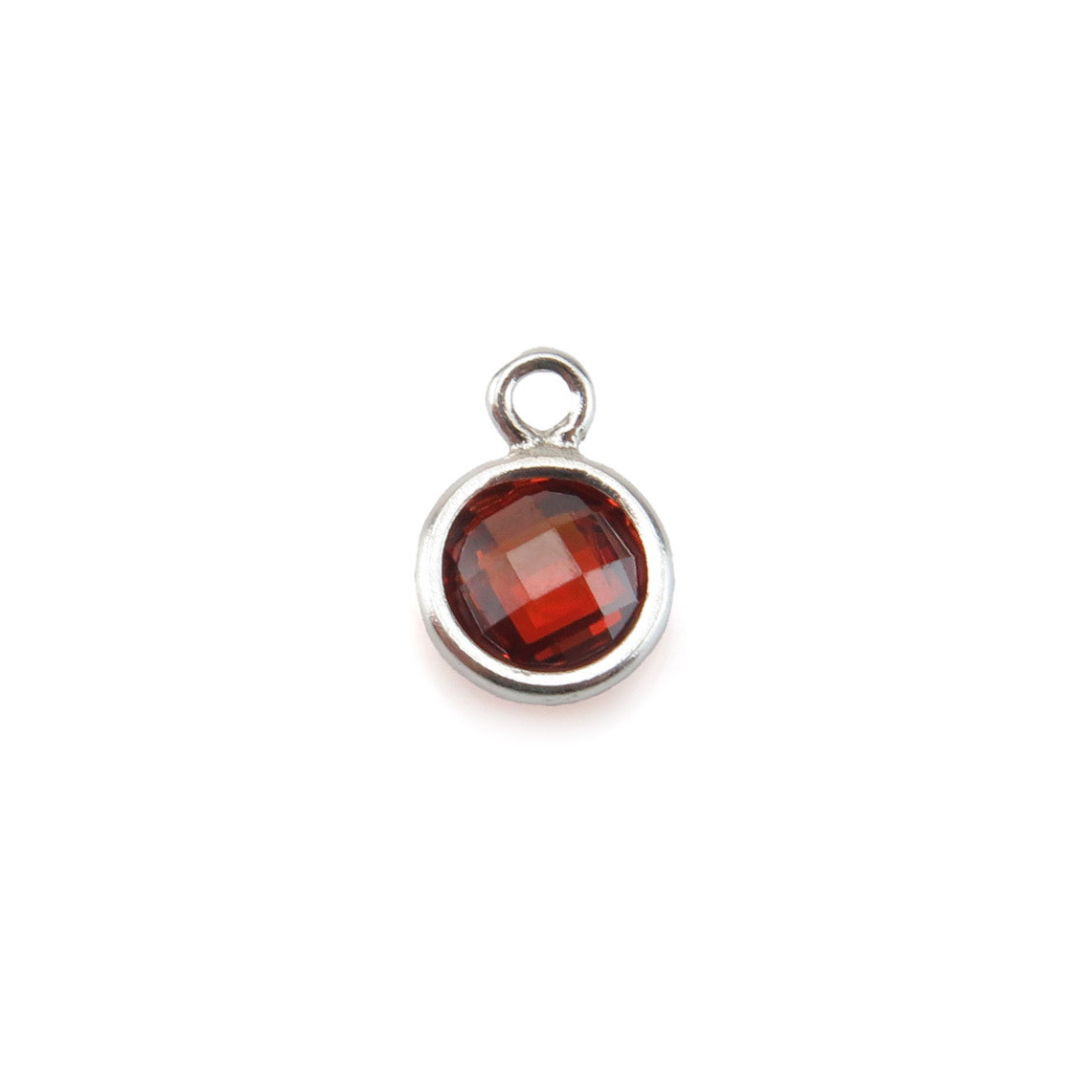 Sterling Silver Red CZ Bezel 3mm Charm