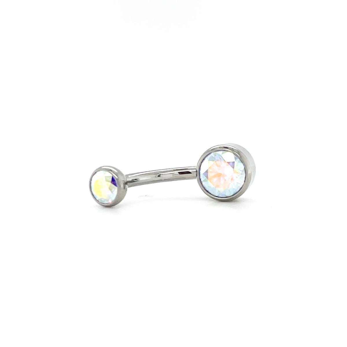 Industrial Strength Titanium Bezel Set Aurora Borealis CZ Curved Barbell