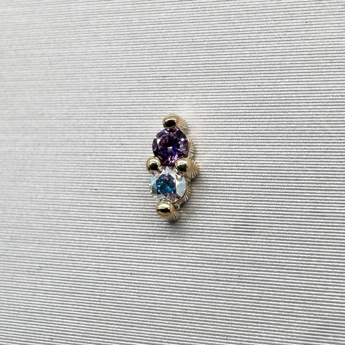 Industrial Strength 18ct Gold Duo Fancy Purple Aurora CZ End Threadless