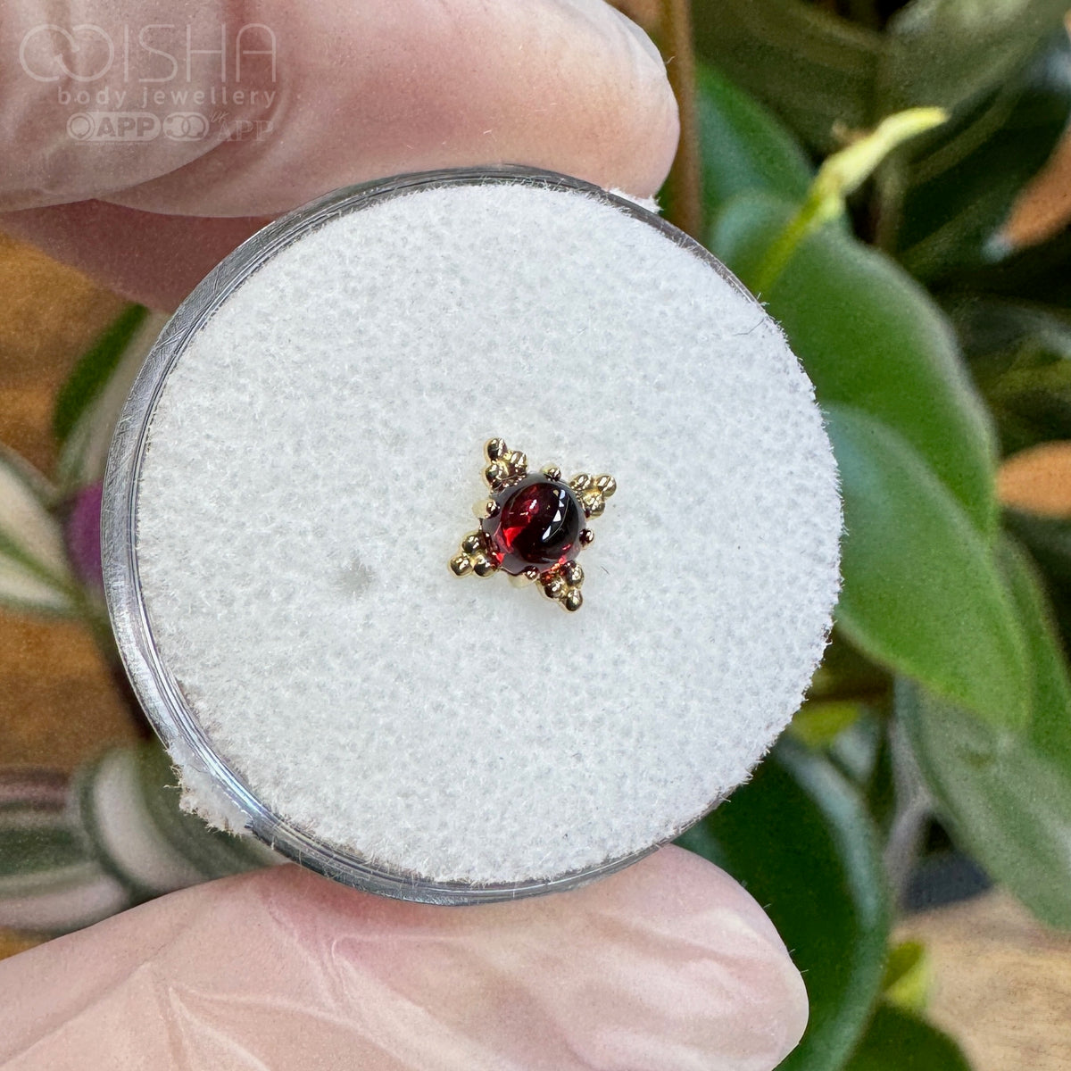 Anatometal 18ct Gold Garnet Zia End