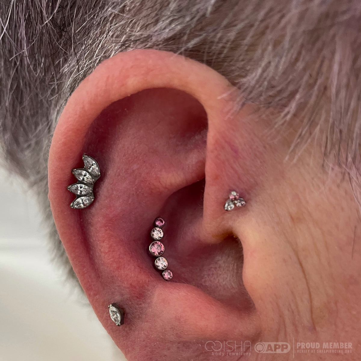 NeoMetal Pink Power 5-Piece Curved CZ Cluster End THREADLESS