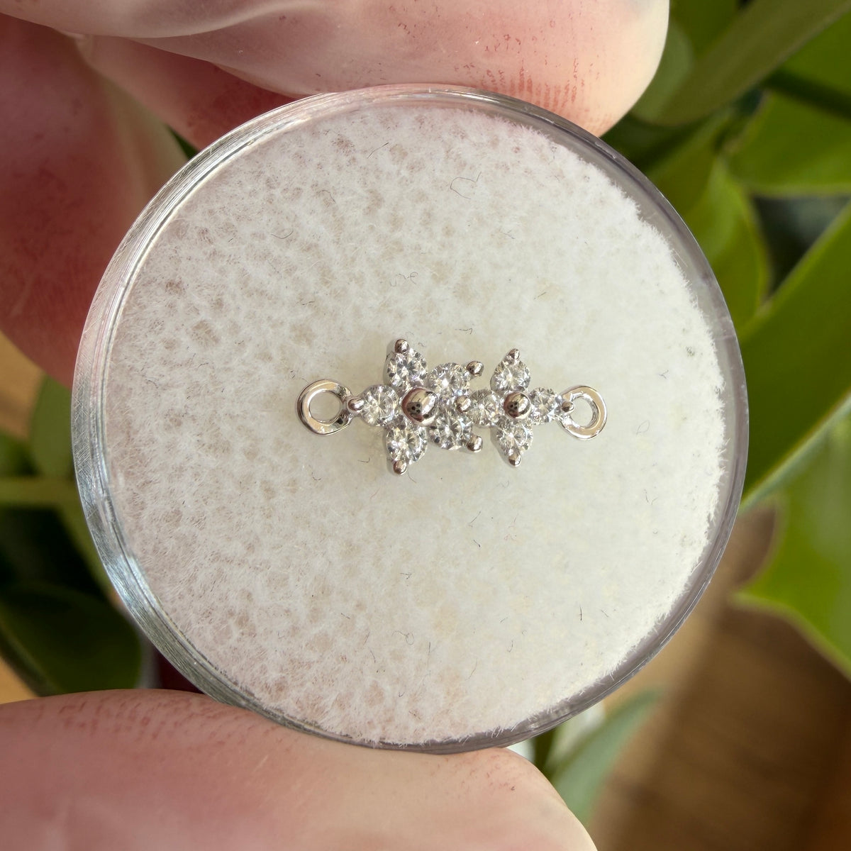 Sterling Silver CZ Double Flower Connector