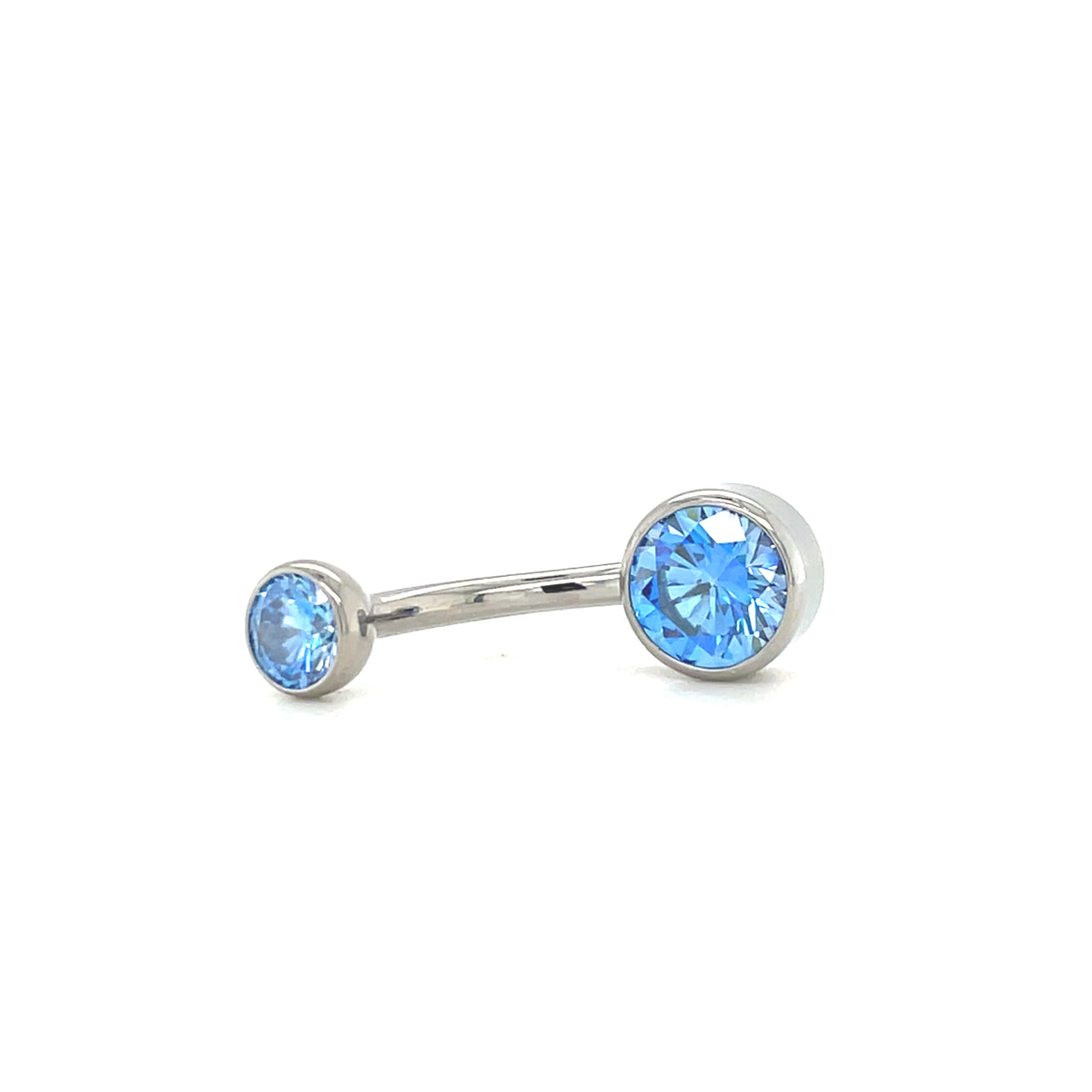 Industrial Strength Titanium Bezel Set Arctic Blue CZ Curved Barbell