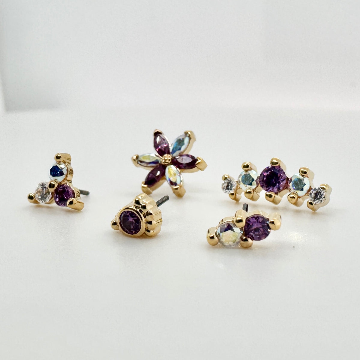 Industrial Strength 18ct Gold Asphodel Fancy Purple Aurora CZ End Threadless