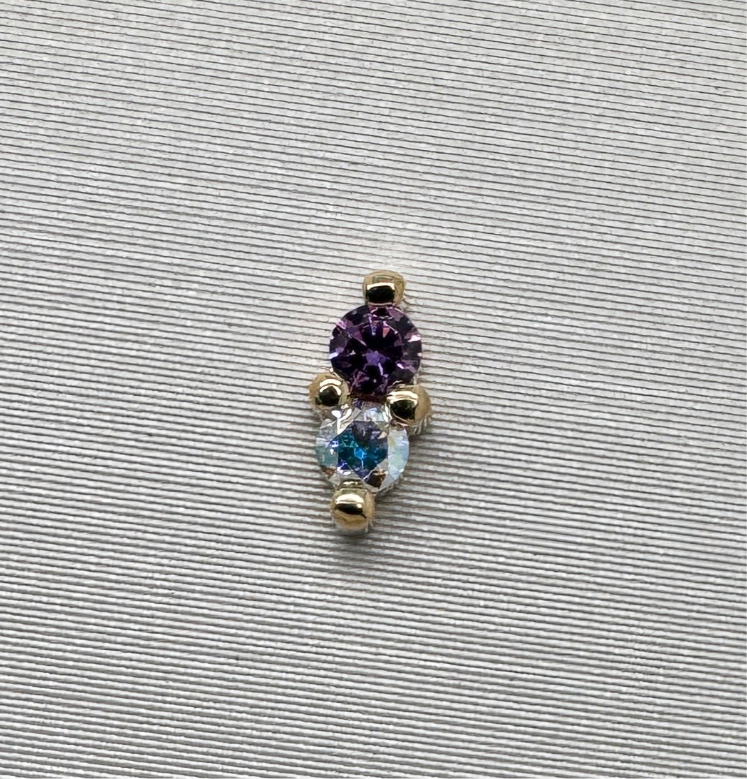 Industrial Strength 18ct Gold Duo Fancy Purple Aurora CZ End Threadless