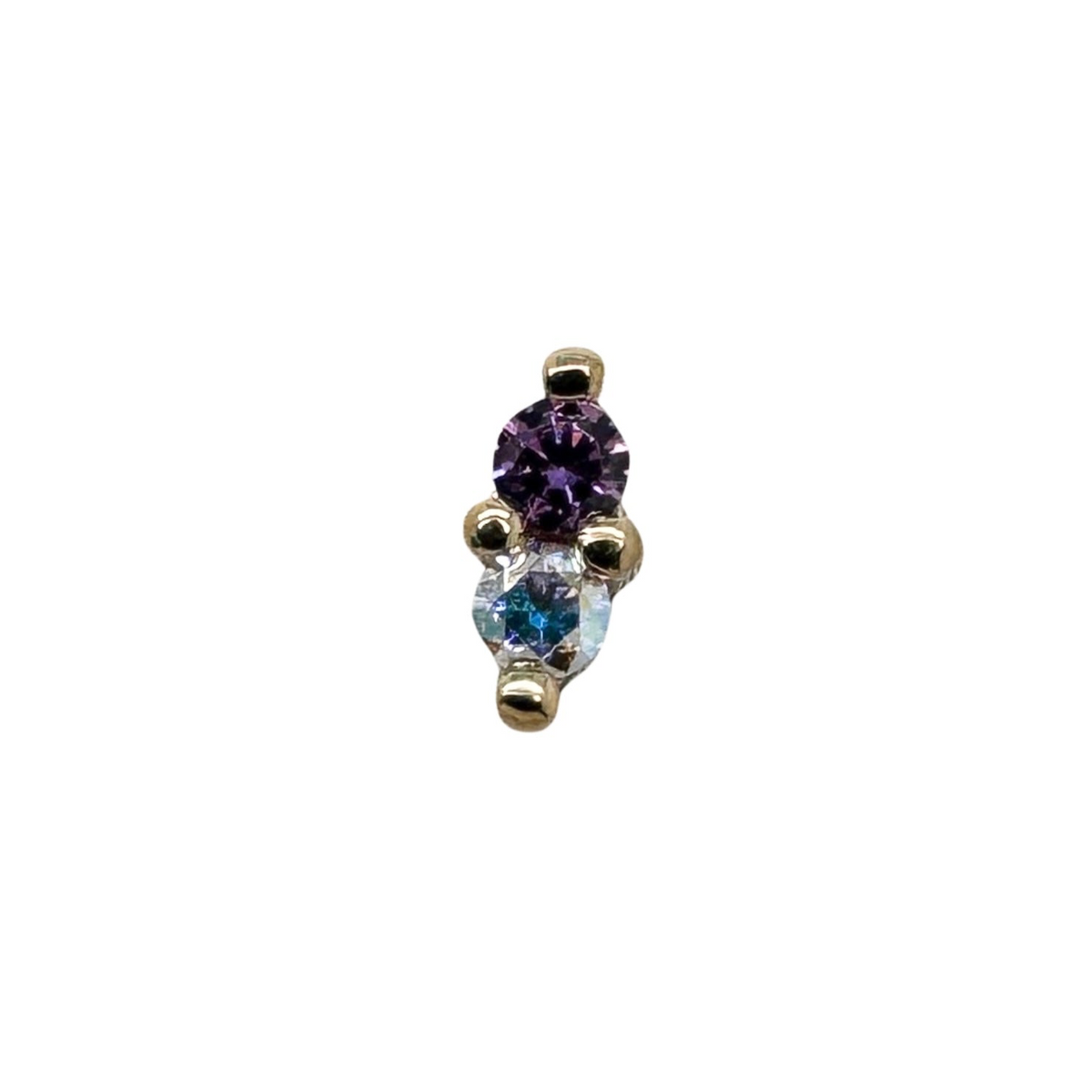 Industrial Strength 18ct Gold Duo Fancy Purple Aurora CZ End Threadless