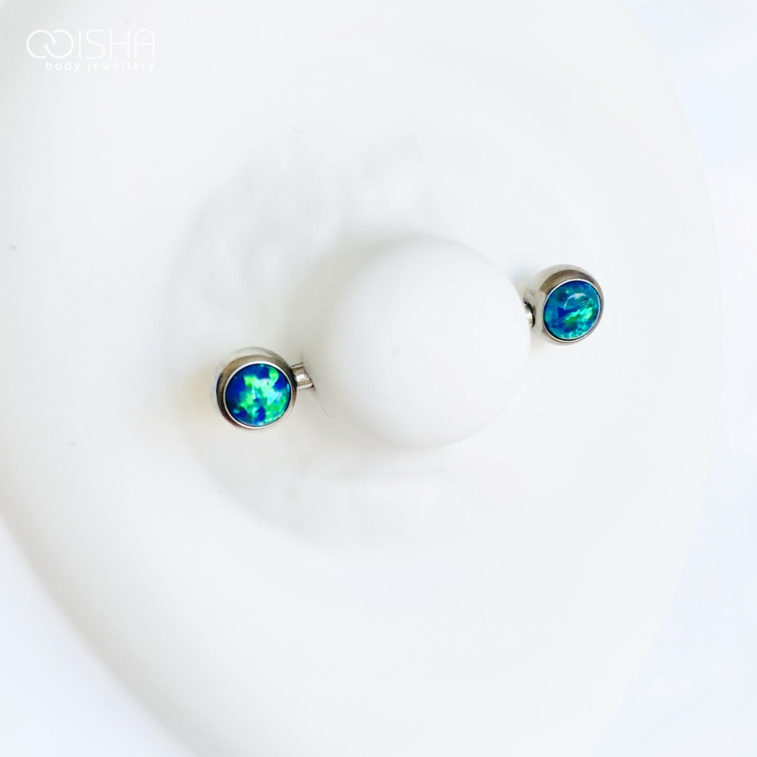 NeoMetal Side Set Peacock Opal Gem End