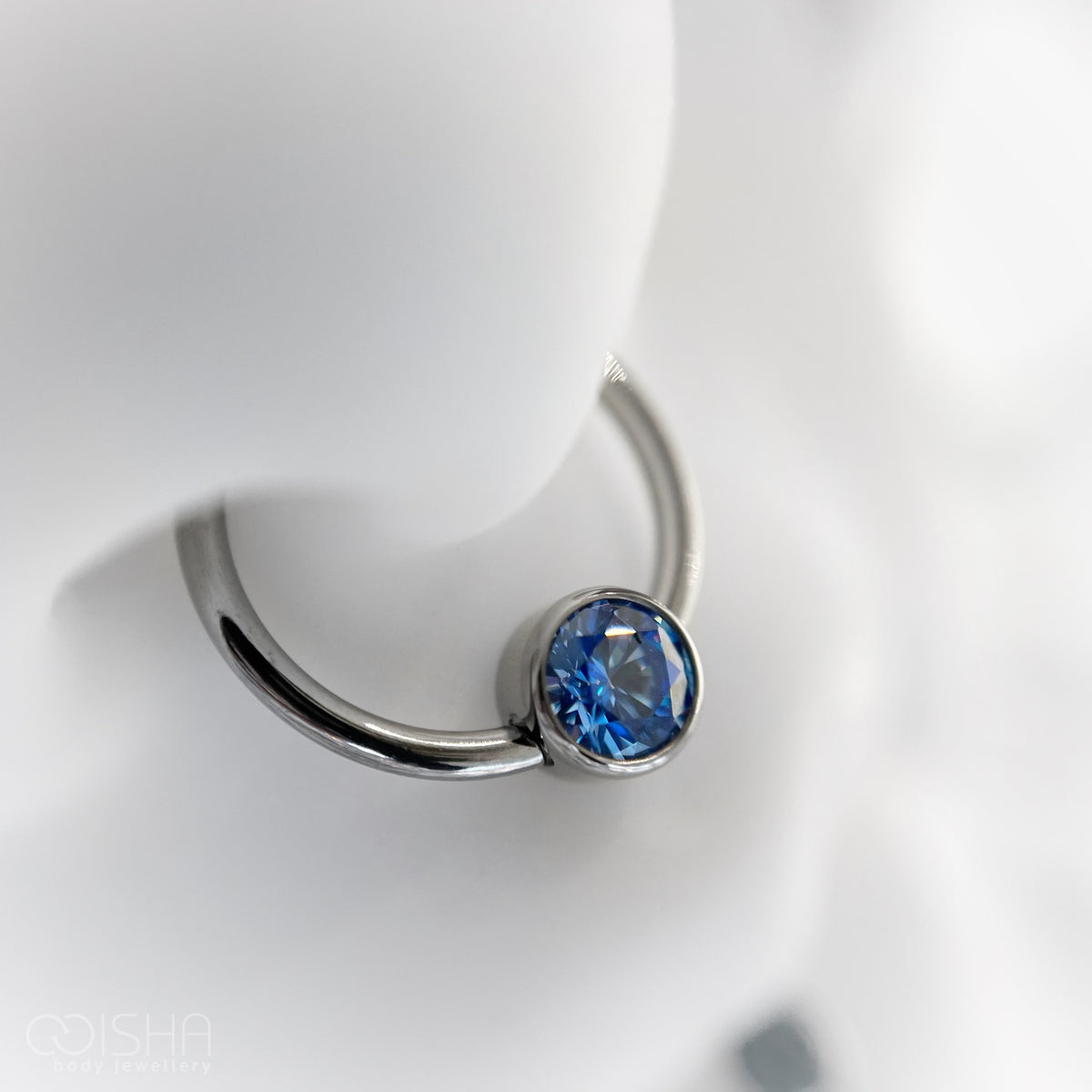 Industrial Strength Titanium Arctic Blue CZ Gem Captive Bead Ring