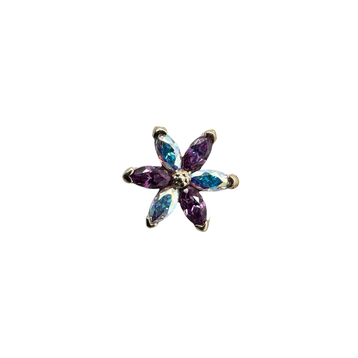 Industrial Strength 18ct Gold Asphodel Fancy Purple Aurora CZ End Threadless