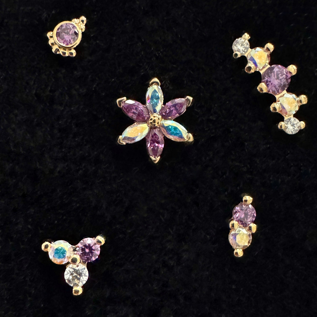 Industrial Strength 18ct Gold Asphodel Fancy Purple Aurora CZ End Threadless