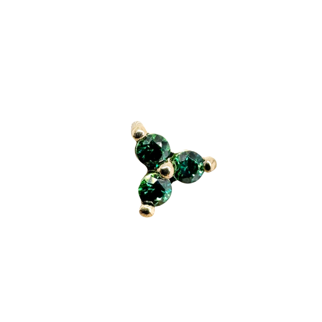 Industrial Strength 18ct Gold Menage a Trois Green CZ End Threadless