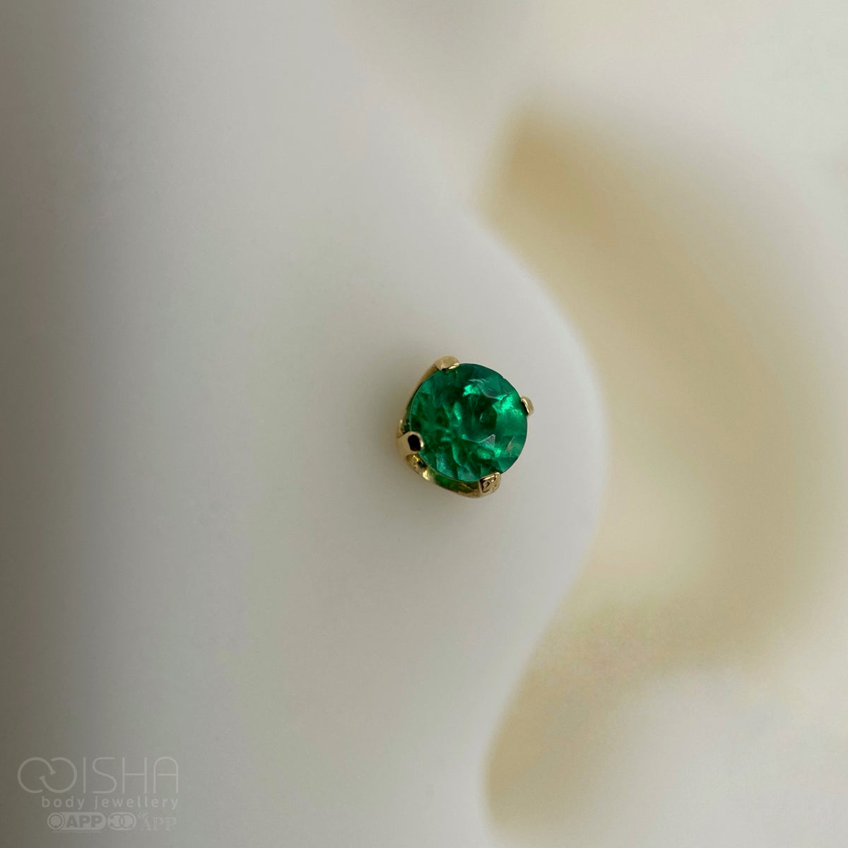 NeoMetal 18ct Gold Prong Set Genuine Emerald End THREADLESS