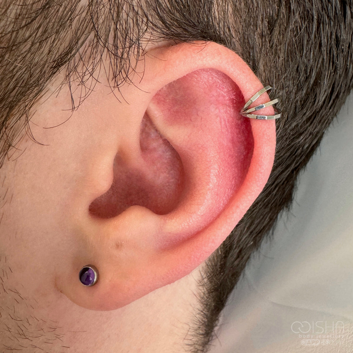 Industrial Strength Titanium Flat Back Amethyst Cabochon End THREADLESS