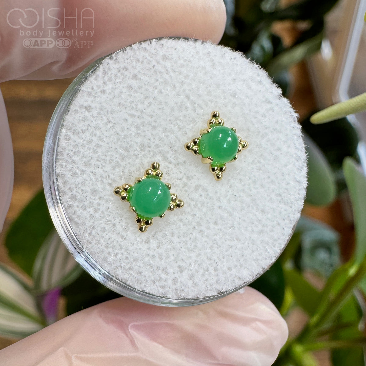 Anatometal 18ct Gold Chrysoprase Zia End