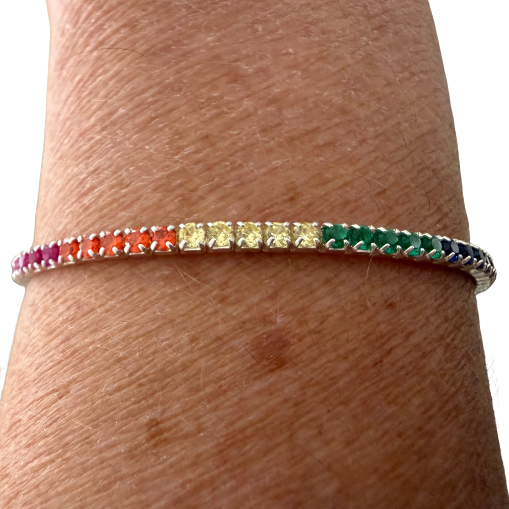 Sterling Silver Rainbow CZ Tennis Chain