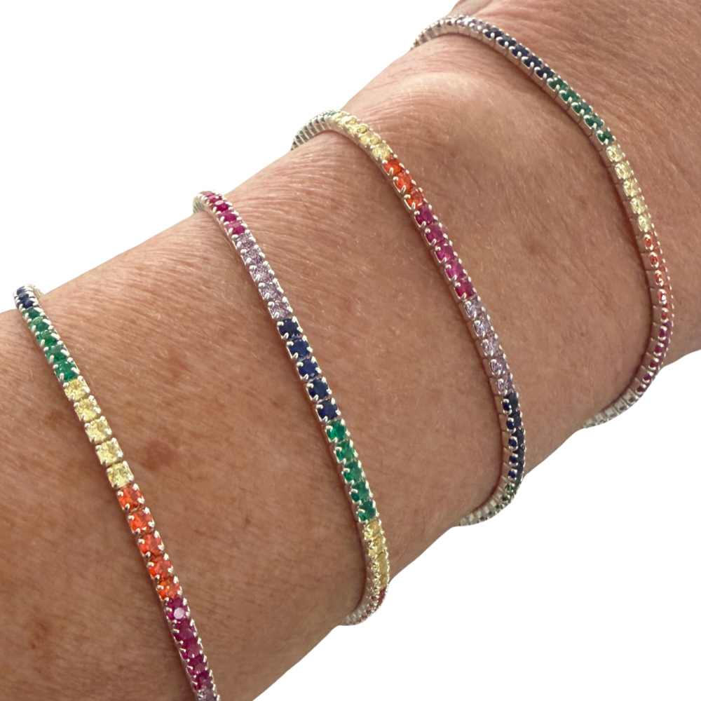 Sterling Silver Rainbow CZ Tennis Chain