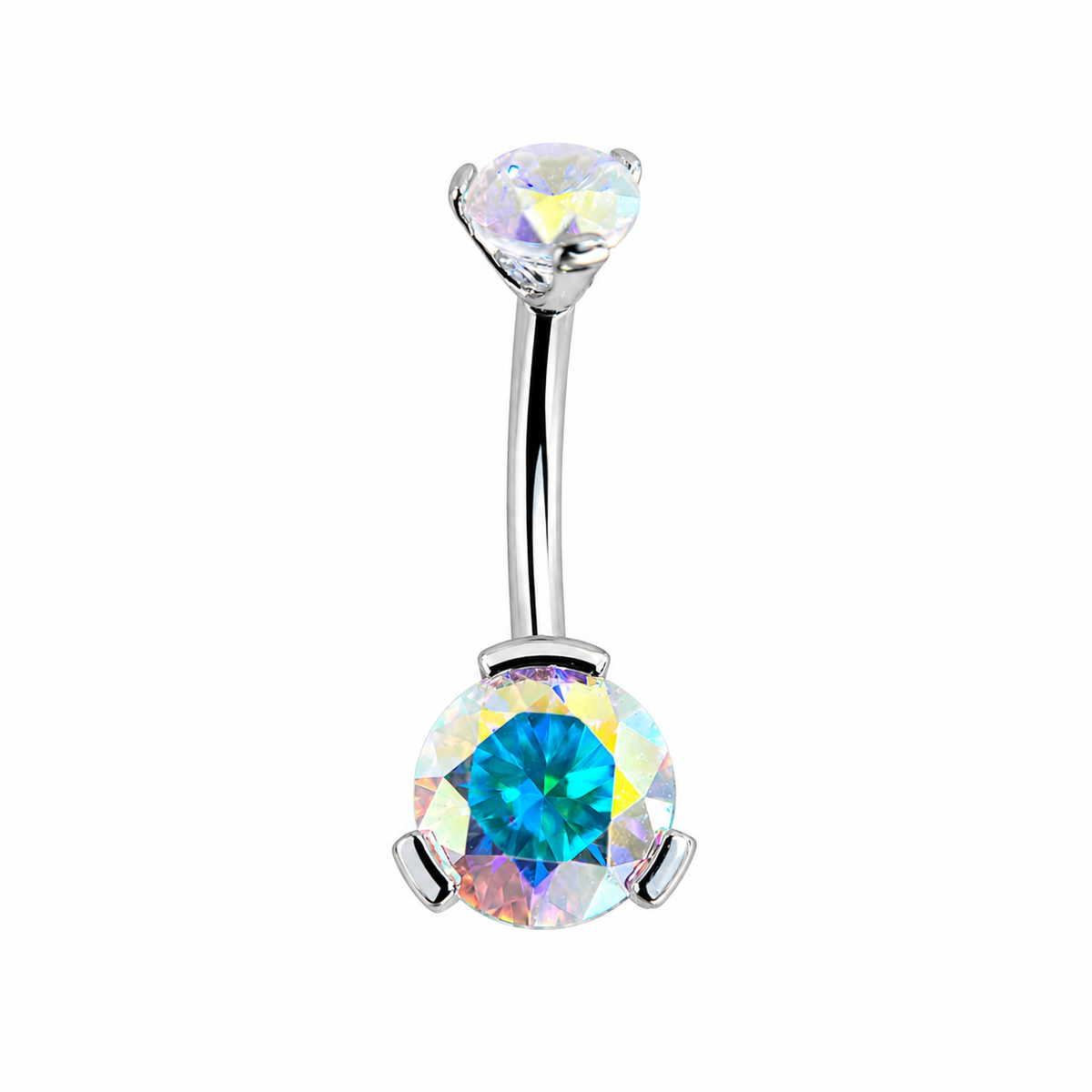 Industrial Strength Titanium Prong Set Aurora Borealis CZ Curved Barbell