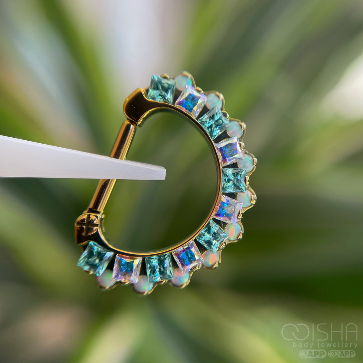 Industrial Strength Odyssey Aphrodite AB & Green CZ Gem & White Opal Clicker
