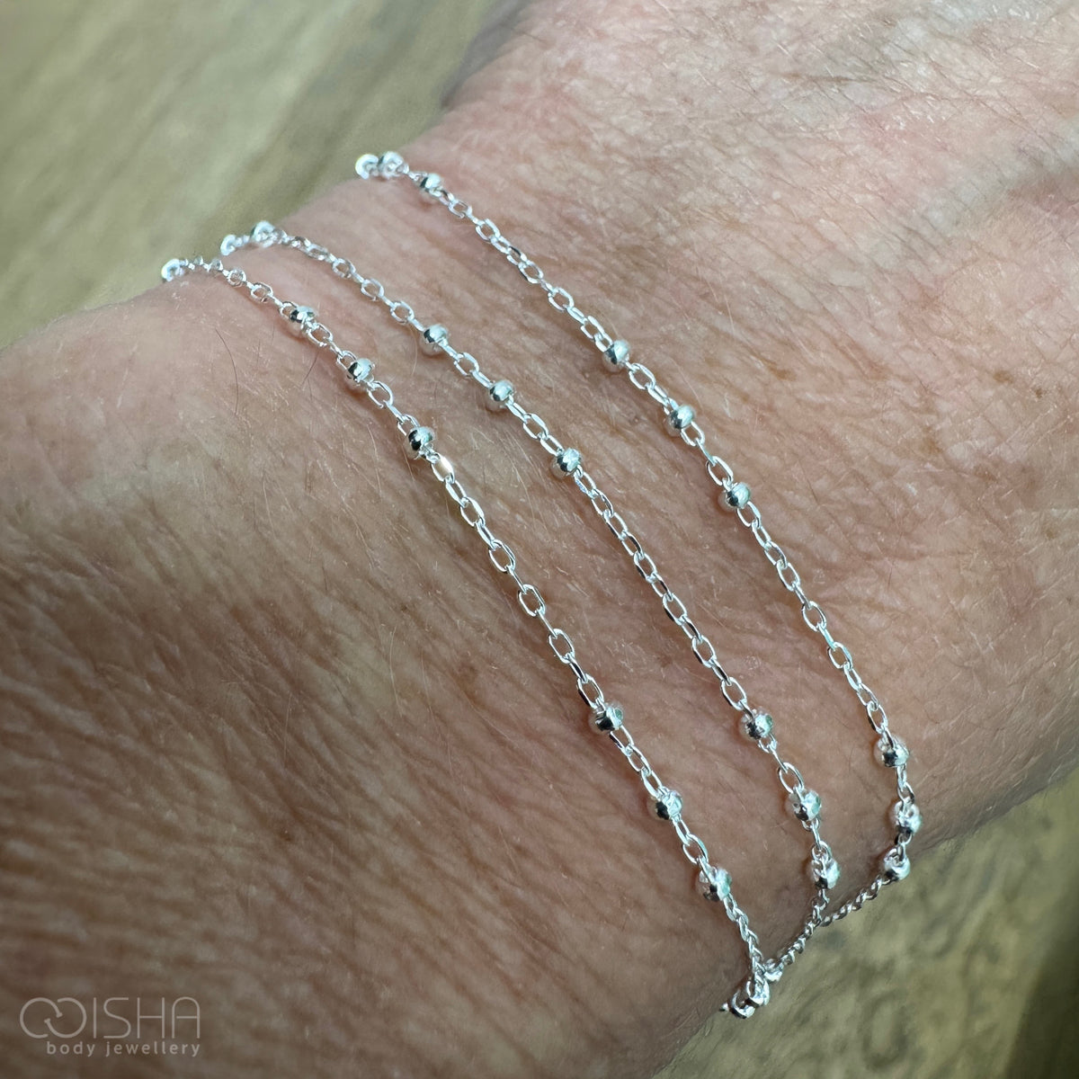 Perma Jewel Sterling Silver Satellite 1mm Beaded Cable Necklace Chain