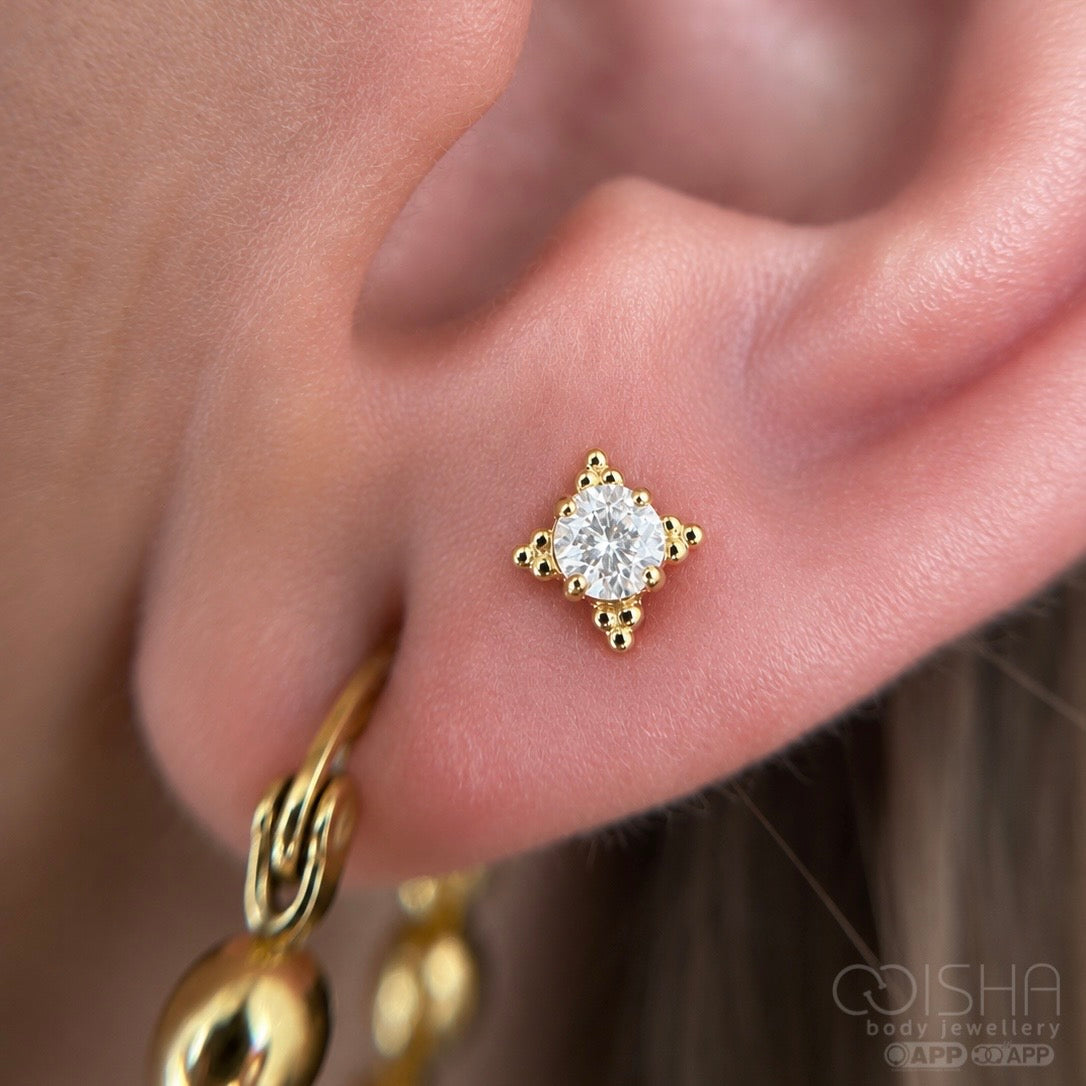 Anatometal 18ct Gold CZ Zia End THREADLESS