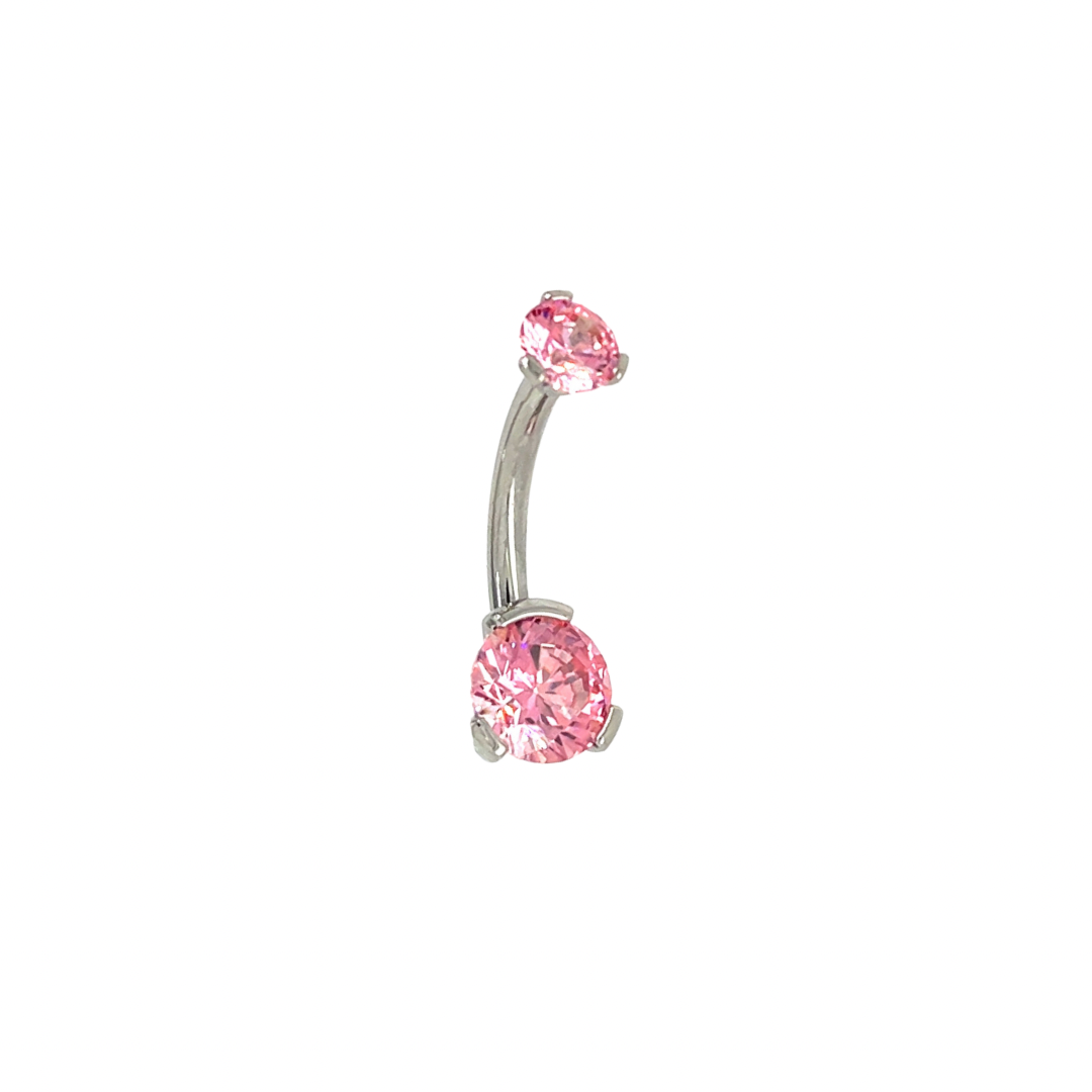 Industrial Strength Titanium 3 Prong Set Fancy Pink CZ Curved Barbell