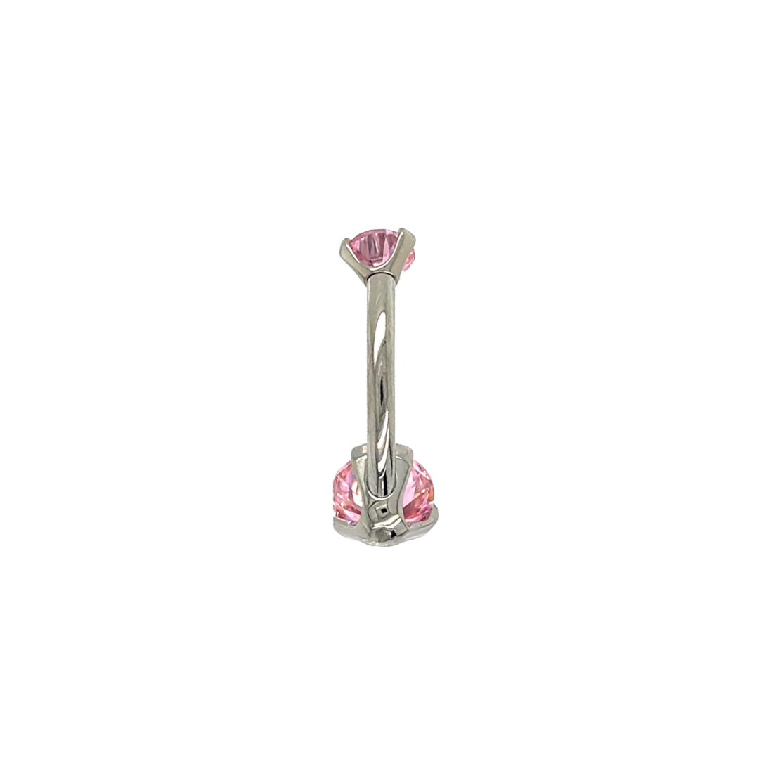 Industrial Strength Titanium 3 Prong Set Pink CZ Curved Barbell