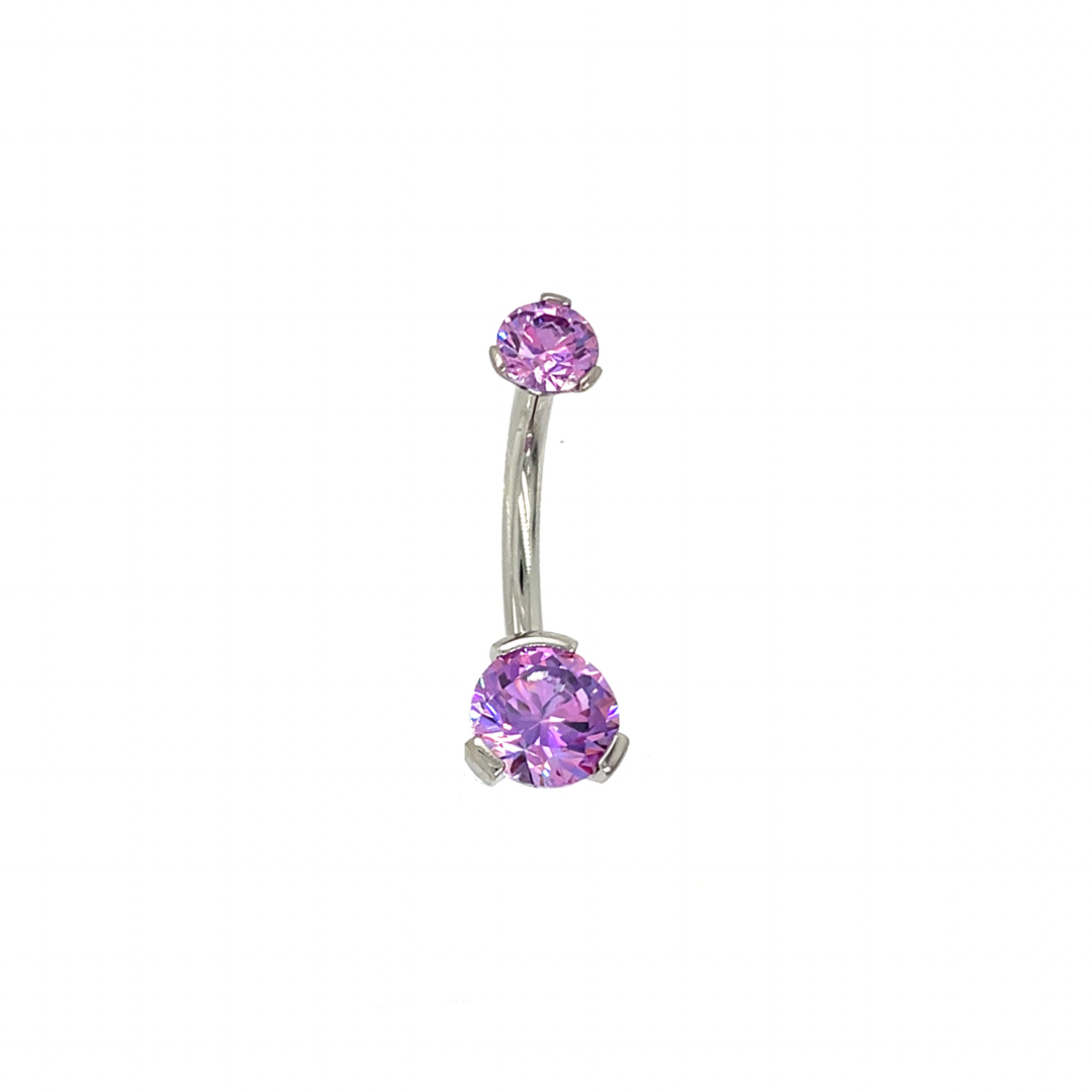 Industrial Strength Titanium 3 Prong Set Fancy Purple CZ Curved Barbell