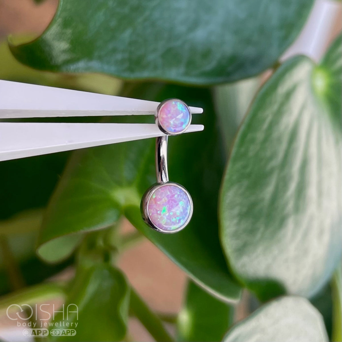 Industrial Strength Titanium Bubblegum Opal Gem Curved Barbell