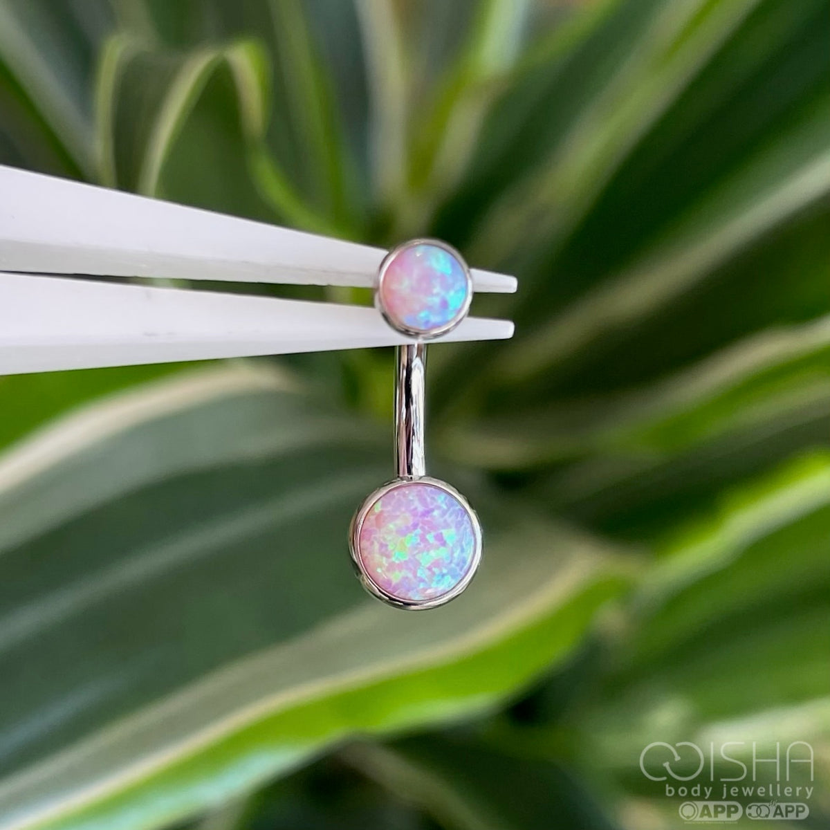 Industrial Strength Titanium Bubblegum Opal Gem Curved Barbell