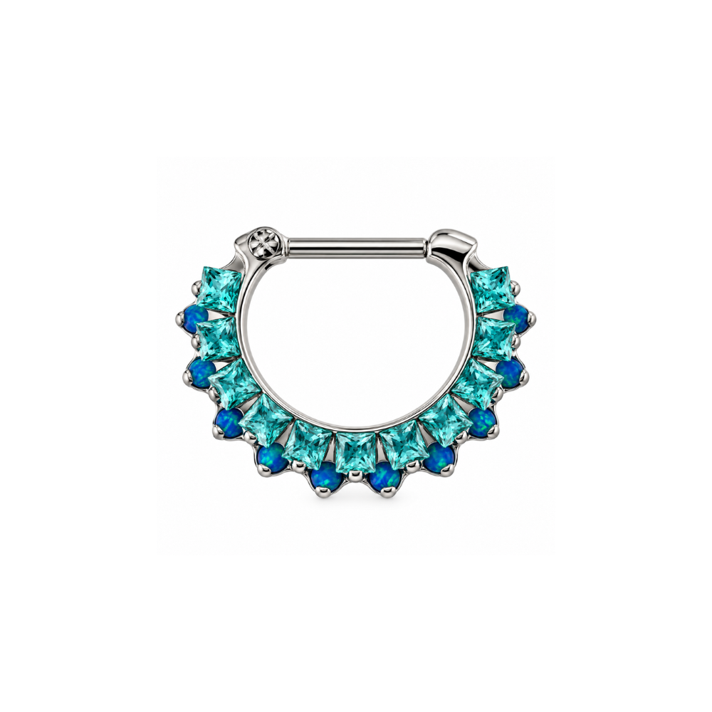 Industrial Strength Odyssey Aphrodite Mint Green CZ & Capri Blue Opal Clicker
