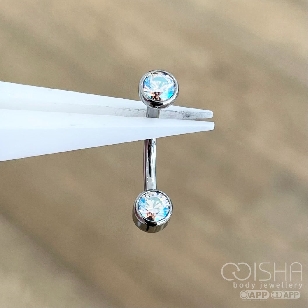 Industrial Strength Titanium Mini Bezel Set Shimmer CZ Curved Barbell