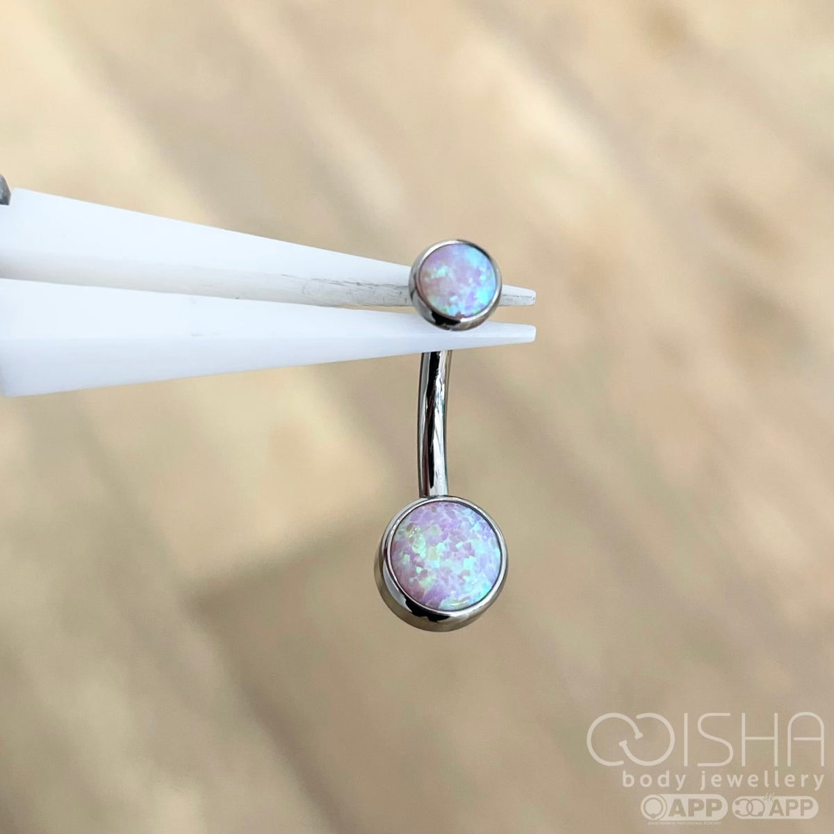 Industrial Strength Titanium Bubblegum Opal Gem Curved Barbell