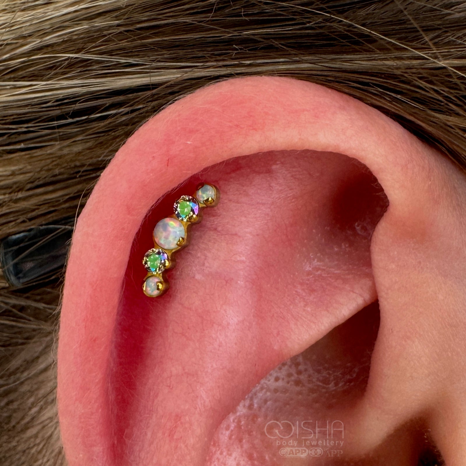 Industrial Strength Odyssey Prium in white opal and shine cz from isha body jewellery