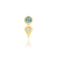 Gold earring with blue gemstone on a white background