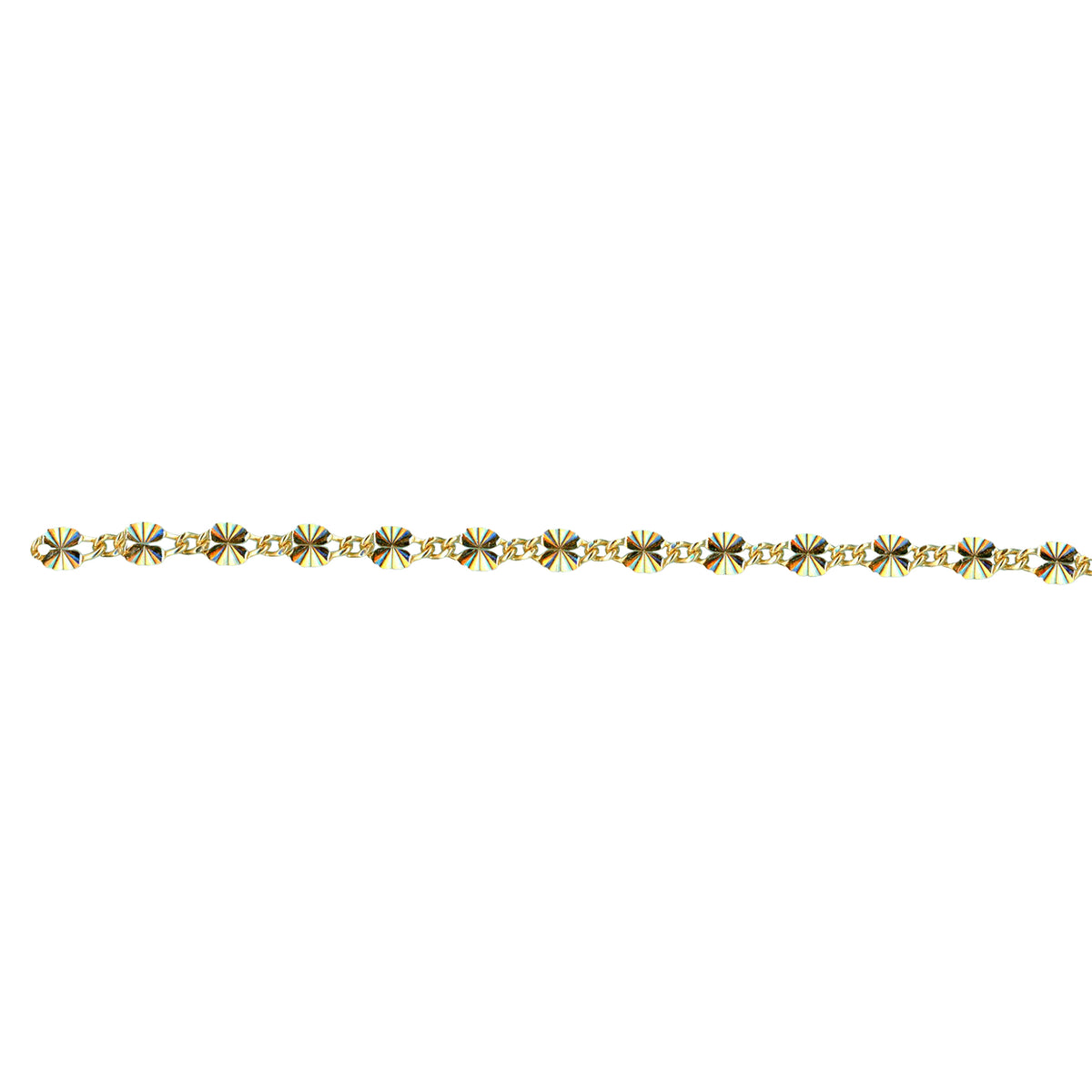 Gold bracelet with star-shaped ends on a white background