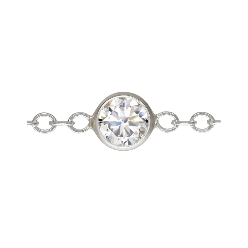 Perma Jewel Sterling Silver Bezel CZ Flat Cable Chain