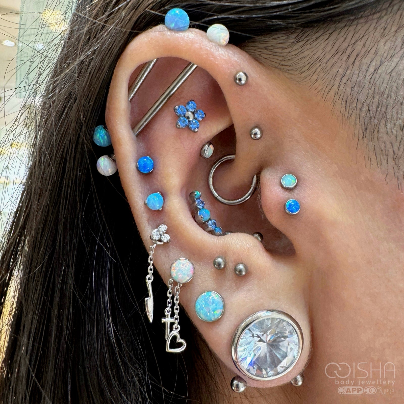Industrial Strength Odyssey Sky Blue Opal Mini Prium End - Isha Body Jewellery