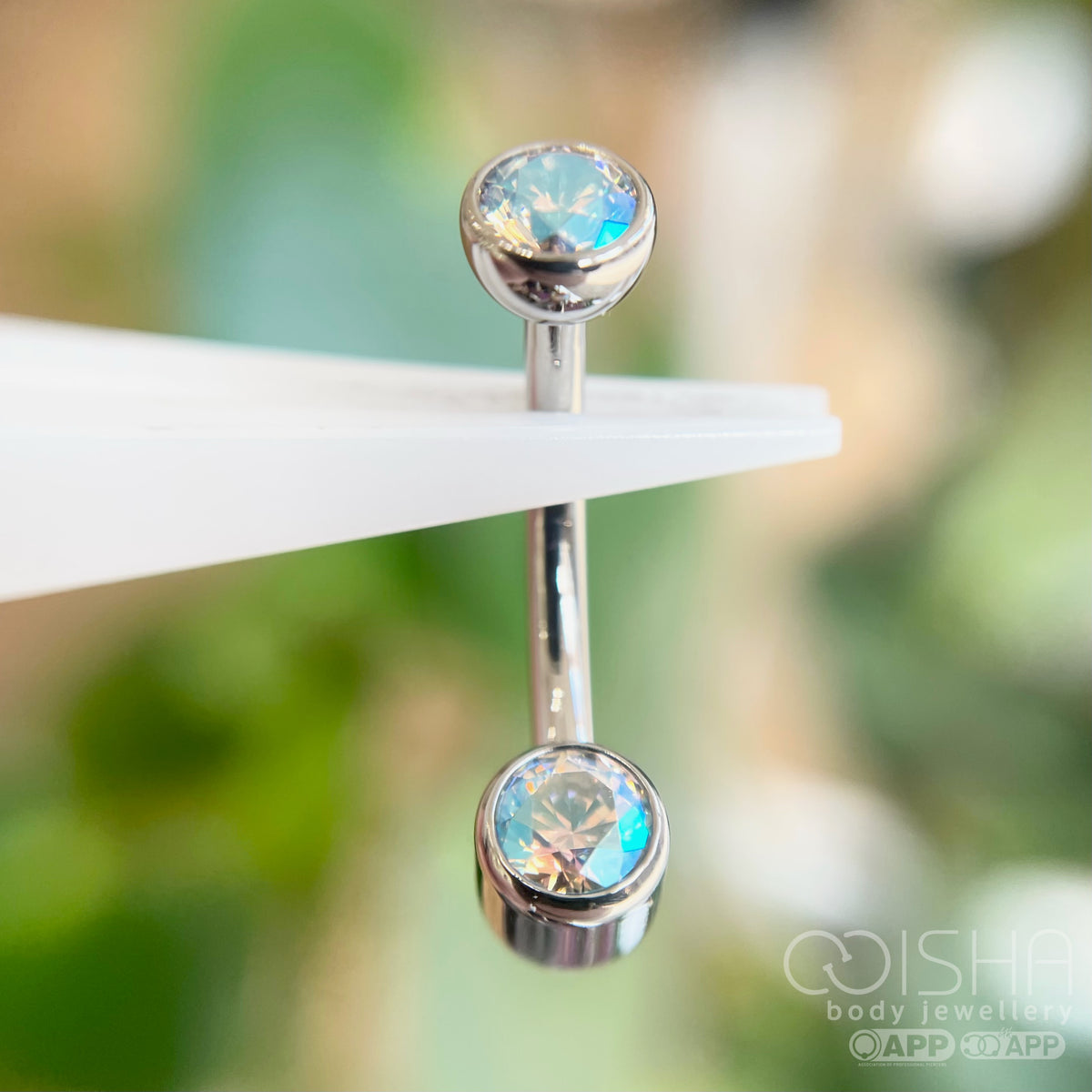 Industrial Strength Titanium Mini Bezel Set Shimmer CZ Curved Barbell