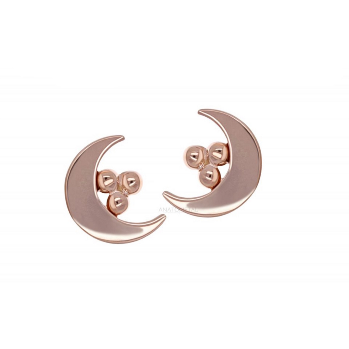 18ct Rose Gold Moon with Tri-bead End - Isha Body Jewellery