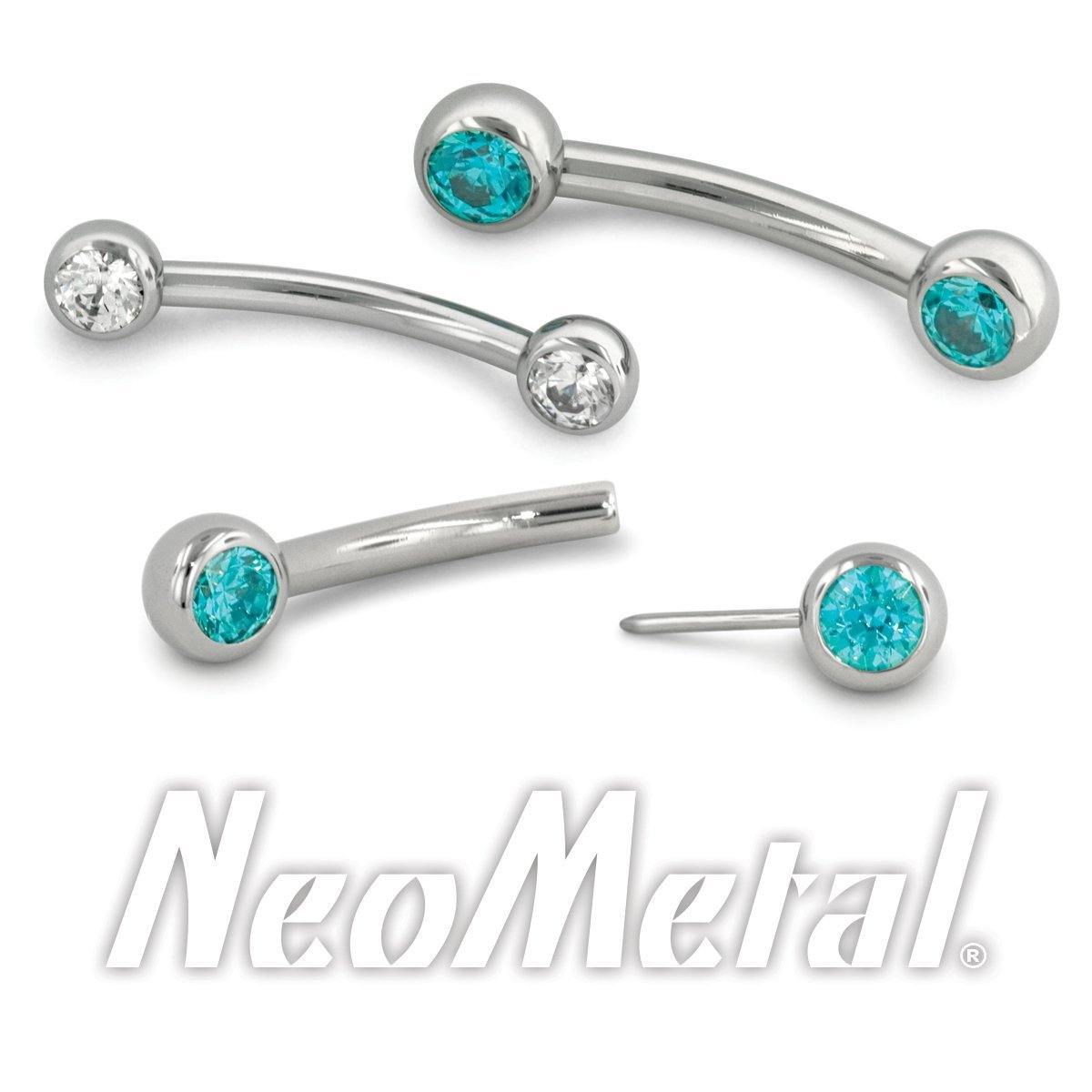 Neometal Side Set CZ Gem Curved Barbell THREADLESS - Isha Body Jewellery