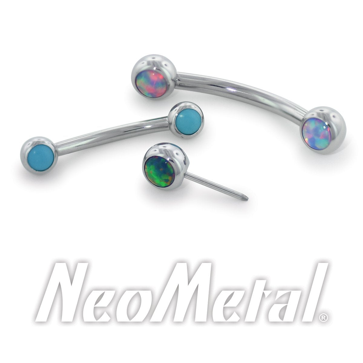 Neometal Side Set White Opal Cabochon Curved Barbell Threadless Opal / 2.5Mm 6.4Mm 1/4