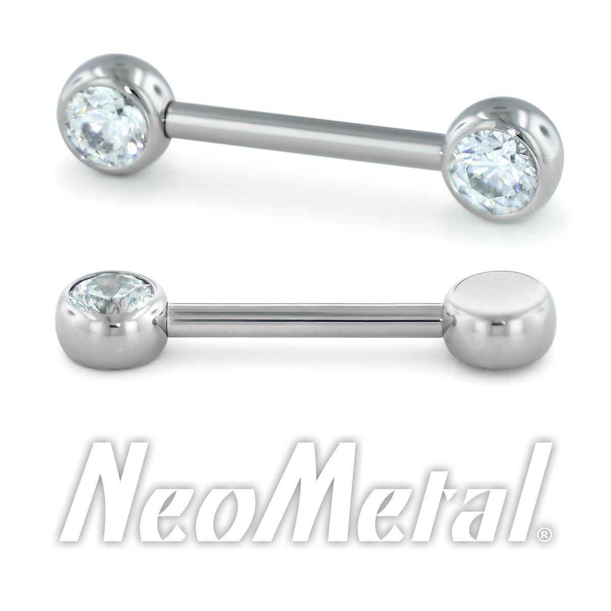 Neometal Nipple Bar With Frosty Mint Cz Gems Threadless