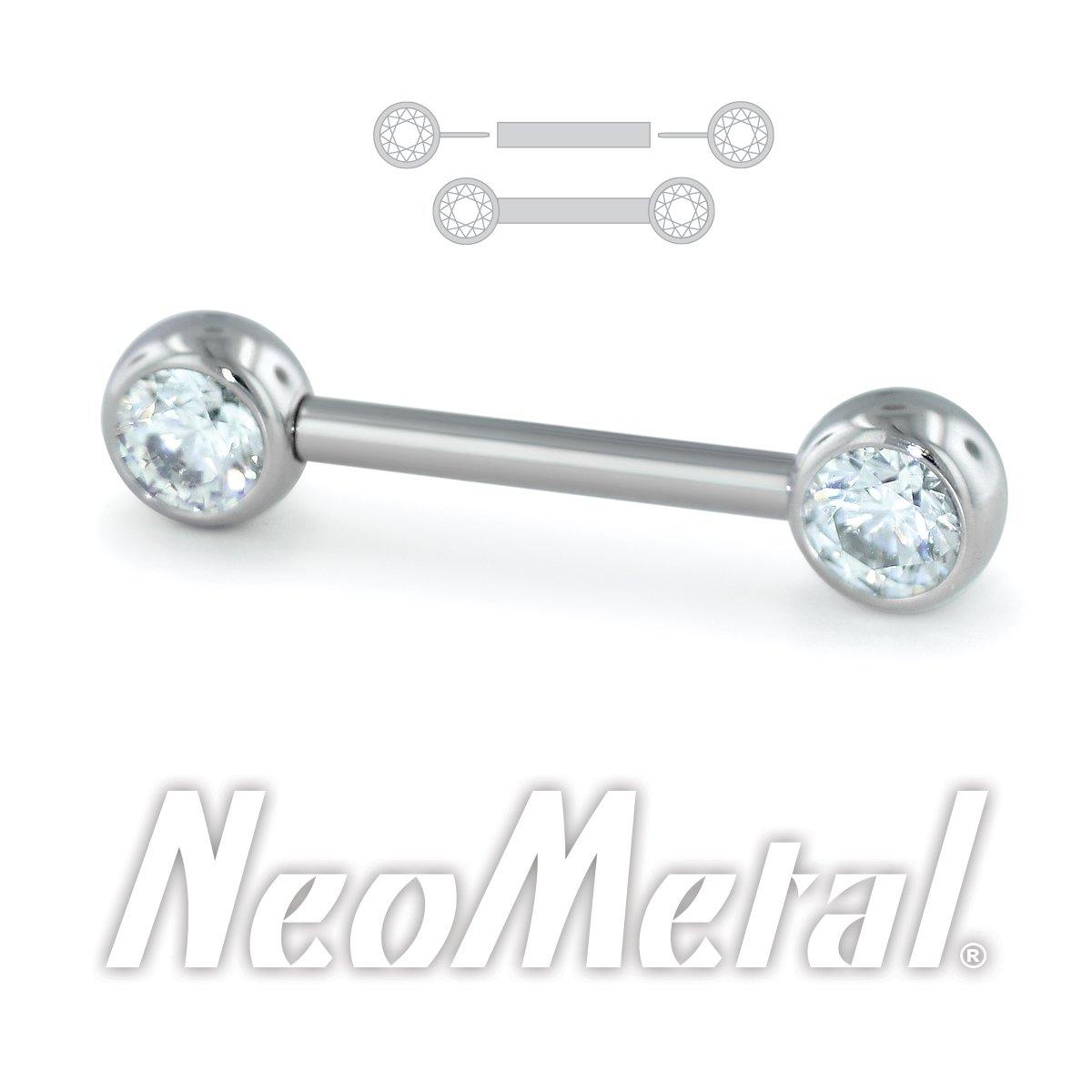 Neometal Nipple Bar With White Cz Gems Threadless