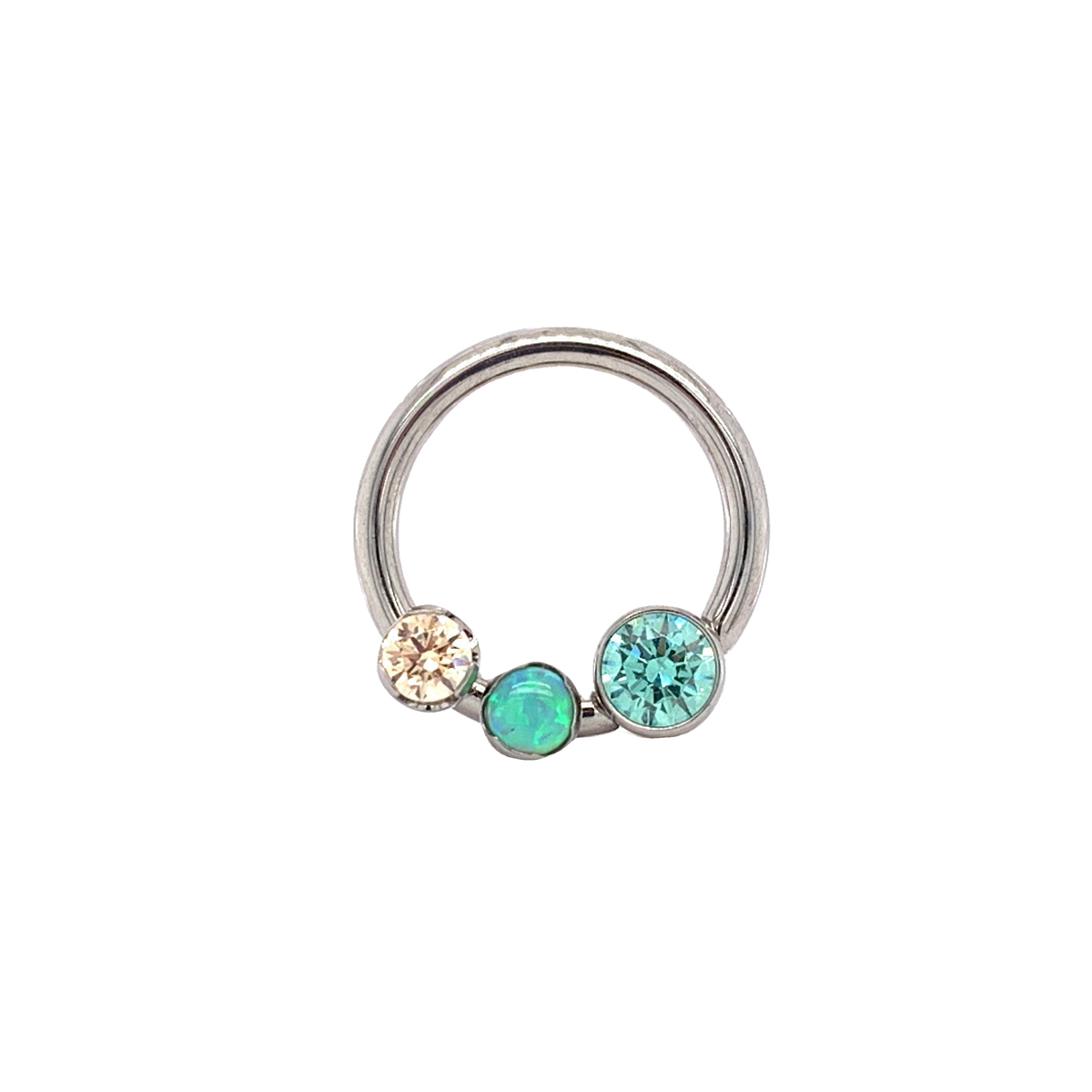 Front Set Cbr With Pistachio &amp; Champagne Cz Lime Green Opal Daith Ring