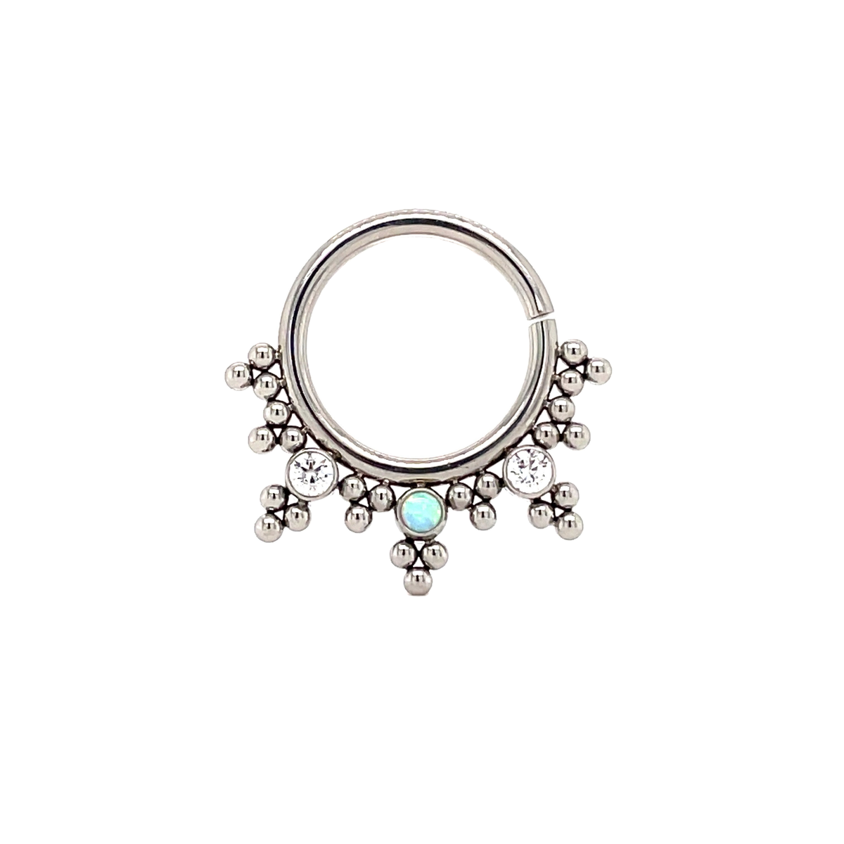 LeRoi Haute Couture Bijoux Niobium White Opal &amp; CZ Seam Ring - Isha Body Jewellery