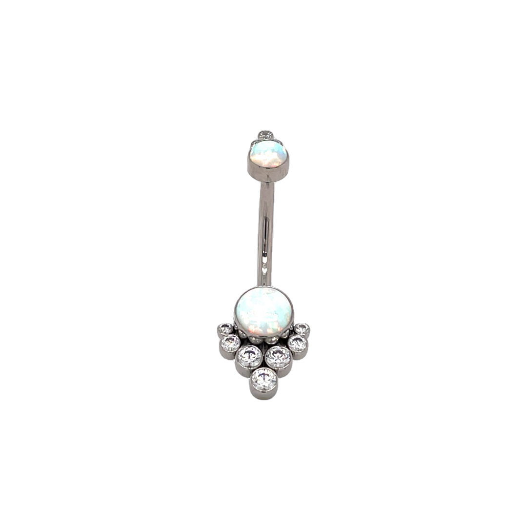 LeRoi Bijoux White Opal CZ Navel Curve - Isha Body Jewellery