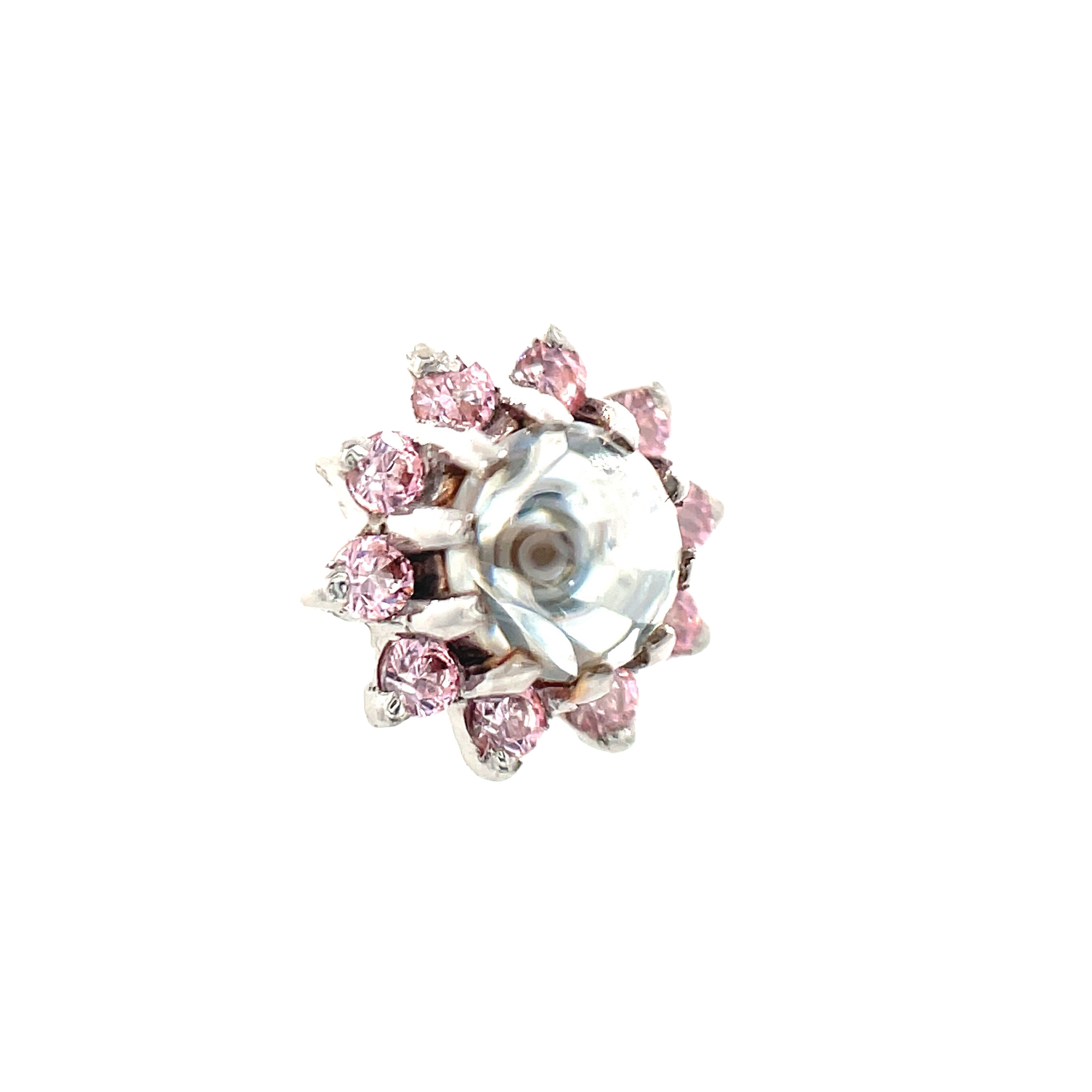 Auris 14ct White Gold Astra Small Pink & White CZ End - Isha Body Jewellery