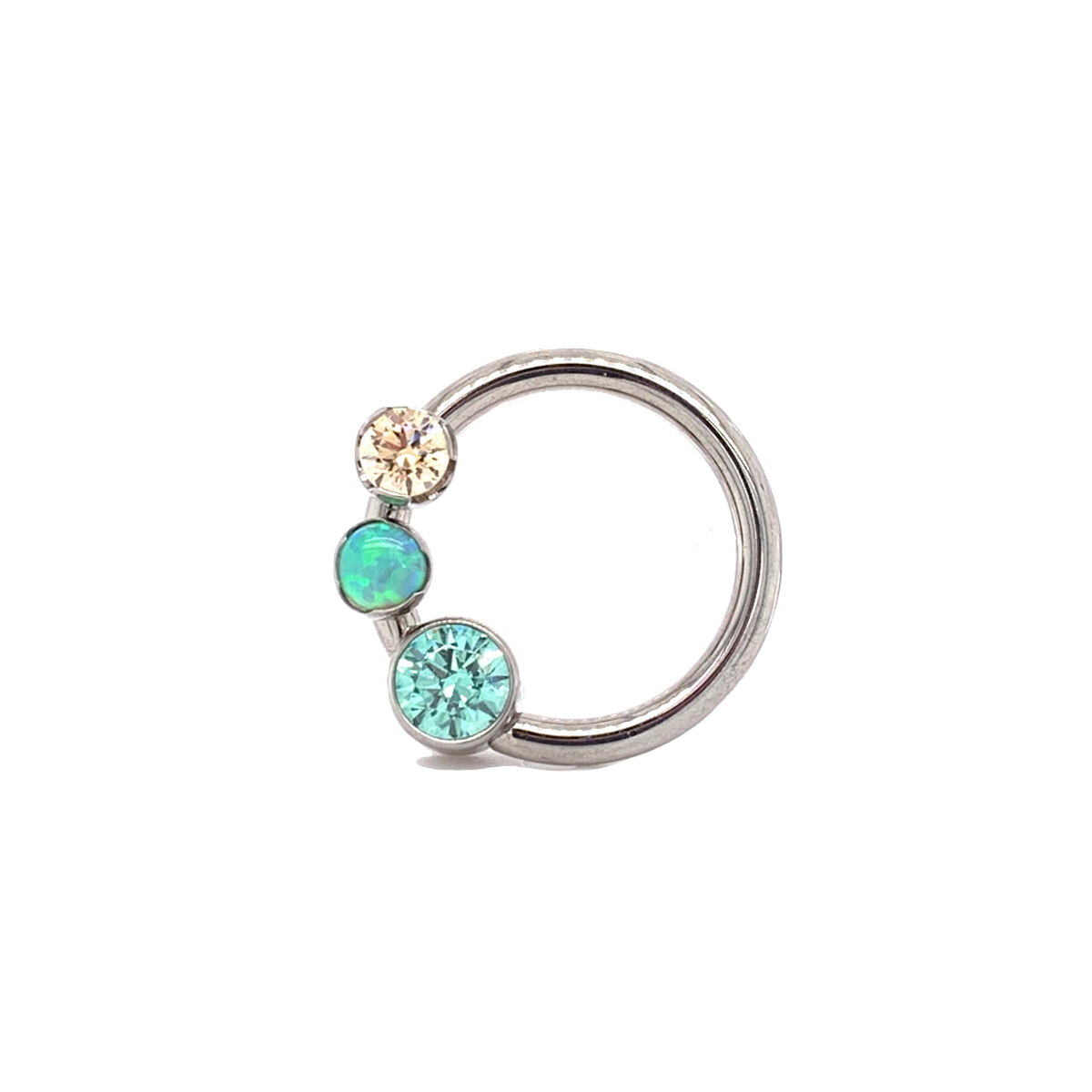 Front Set Cbr With Pistachio &amp; Champagne Cz Lime Green Opal Daith Ring
